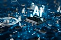 3D render AI artificial intelligence technology CPU central processor unit chipset on the printed circuit board for electronic and