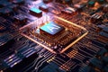 3D render AI artificial intelligence technology CPU central processor unit chipset on the printed circuit board for