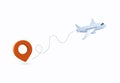 3D render Airplane routes. Travel vector icon. Travel start point line tracing. Business trip, Banner traveling tourism