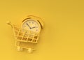 3D Render Alarm clock in the Shopping Cart illustration Design
