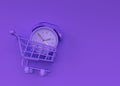 3D Render Alarm clock in the Shopping Cart illustration Design