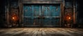 3D render of an ancient wooden door in the old abandoned house Royalty Free Stock Photo