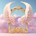 3d render of angel wings with golden frame on blue sky background Royalty Free Stock Photo