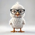 3d render of a animal character cartoon white chicken wearing glass