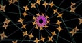 3d render animation of symmetrical multicolor basic star poly shape with struts