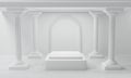 3d render of antique white column display podium pedestal or square stage for product, art museum. Blank classic roman pillars and