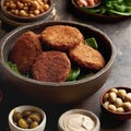 3D Render of Arabic Cuisine Breakfast Meal, Falafel