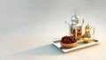 3D Render of Arabic Tea or Coffee Pots And Dates Bowl On Tray. Islamic Religious Royalty Free Stock Photo