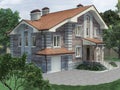 3d render of an architectural project of a country house in the forest