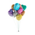 3D render of an array of multicolored balloons suspended against a white background