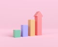 3d render arrow bar chart grow to success isolated on pink background. graphic rising achievement. business finance growth