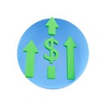 3d render arrow and dollar sign. 3d rendering arrow and dollar sign in blue circle. 3d arrow and dollar illustration in