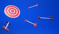 3d render arrows on a blue background fly into the target