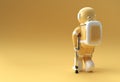 3D Render Astronaut Disabled Using Crutches To Walk 3D Illustration Design