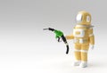 3D Render astronaut filling fuel pump nozzle illustration Design