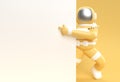 3D Render Astronaut Hand Pointing Finger Gesture with Holding a White Banner 3d illustration Design