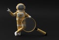 3D Render Astronaut Holding Magnify Glass on a Black Background