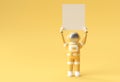 3D Render Astronaut Holding a White Banner 3D Illustration Design