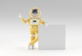 3D Render Astronaut Holding a white banner on a White Background