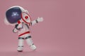 3D render Astronaut Spaceman is holding a megaphone announces the news on pink background. Cartoon character astronaut holding