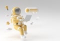 3D Render Astronaut in spacesuit working on laptop, 3D illustration Design