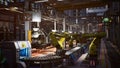 3d render of automotive factory, assembly line production manufacturing process