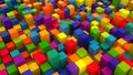 3d render background with many rows of bright colorful cubes, computer generated backdrop