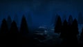 3d render background night coniferous forest. Animation. Beautiful Christmas background with copy space for inserts