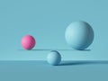 3d render, balancing balls placed on scales or weigher, isolated on blue background. Primitive geometric shapes. Balance metaphor Royalty Free Stock Photo