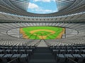 3D render of baseball stadium with white seats and VIP boxes