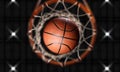 3d render Basketball fire through hoops vertical camera