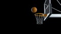 3d render Basketball hit the basket on a black background