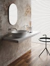 3d Render bathroom with old wall and white sink