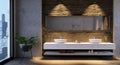 3D render of bathroom vanity with stone tiles