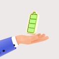 3D render battery with hand icon. 3D render battery on hand icon illustration