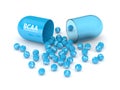 3d render of BCAA pill and granules over white