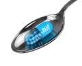 3d render of BCAA pill with granules on spoon
