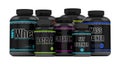 3d render of BCAA, whey, fat burner, mass gainer and creatine Royalty Free Stock Photo