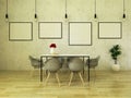 3D render of beautiful dining table with gray chairs