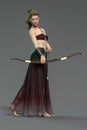 3D render of a beautiful fantasy style female archer holding a bow and arrow Royalty Free Stock Photo