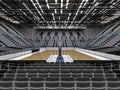 3D render of a beautiful sport arena for basketball with floodlights and gray seats