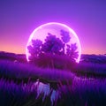 3d render of a beautiful sunset on a lavender field. Generative AI Royalty Free Stock Photo
