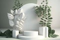 3d render beautiful white podium for whitening beauty, created with Generative AI technology