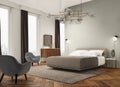 3d Render of bedroom with gray plaster wall