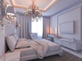 3d render of bedroom interior design in a modern classic style. Royalty Free Stock Photo
