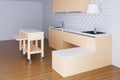 3d render beige kitchen in white room