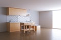 3d render beige kitchen in white room