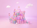 3D render of big pile of Christmas gifts with a beautiful women. Mountain of Xmas boxes
