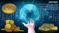 3d render bitcoin money coins and gold.it is future of world