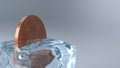 3D render - Bitcoin souvenir coin frozen in ice